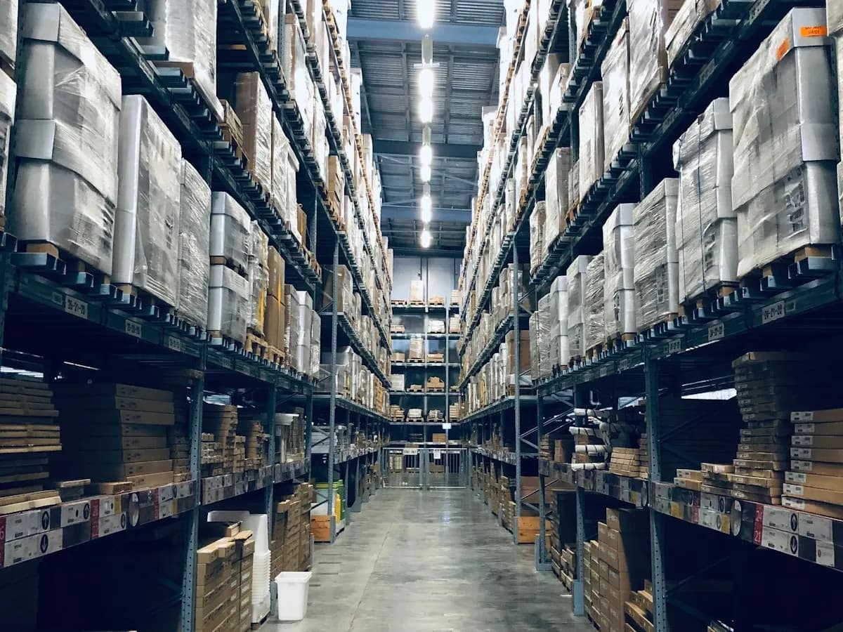 Warehouse shelves organised for inventory and fulfilment